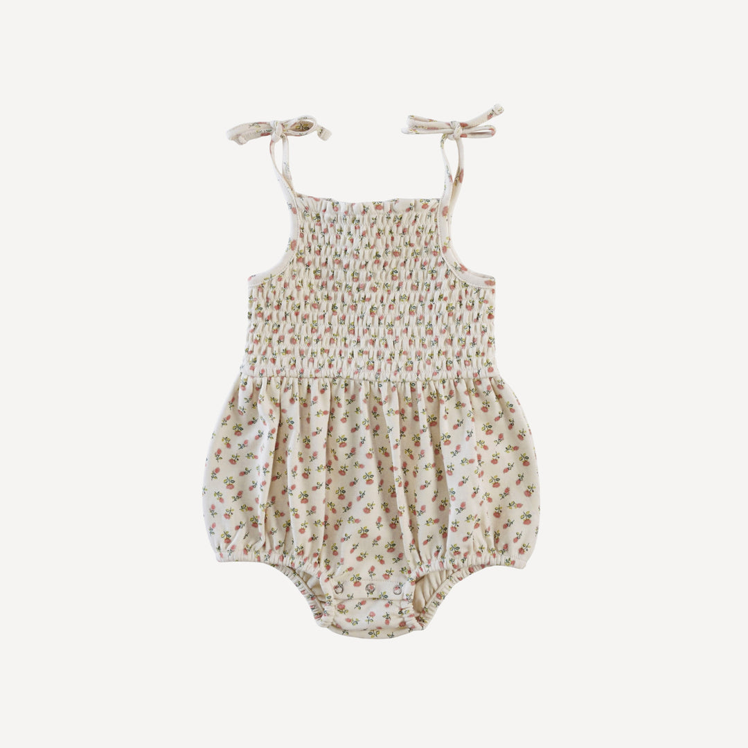 smocked tie bubble | french rose bud | organic cotton interlock