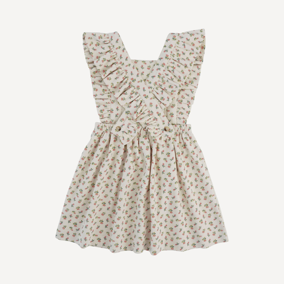 pinafore apron ruffle dress | french rose bud | organic cotton interlock