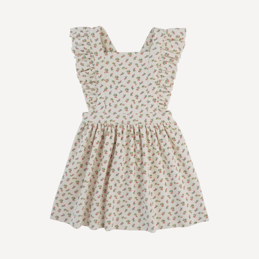 pinafore apron ruffle dress | french rose bud | organic cotton interlock