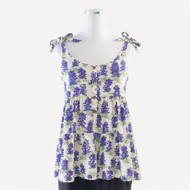 womens spaghetti tie prairie top | blue bonnets | organic cotton jersey