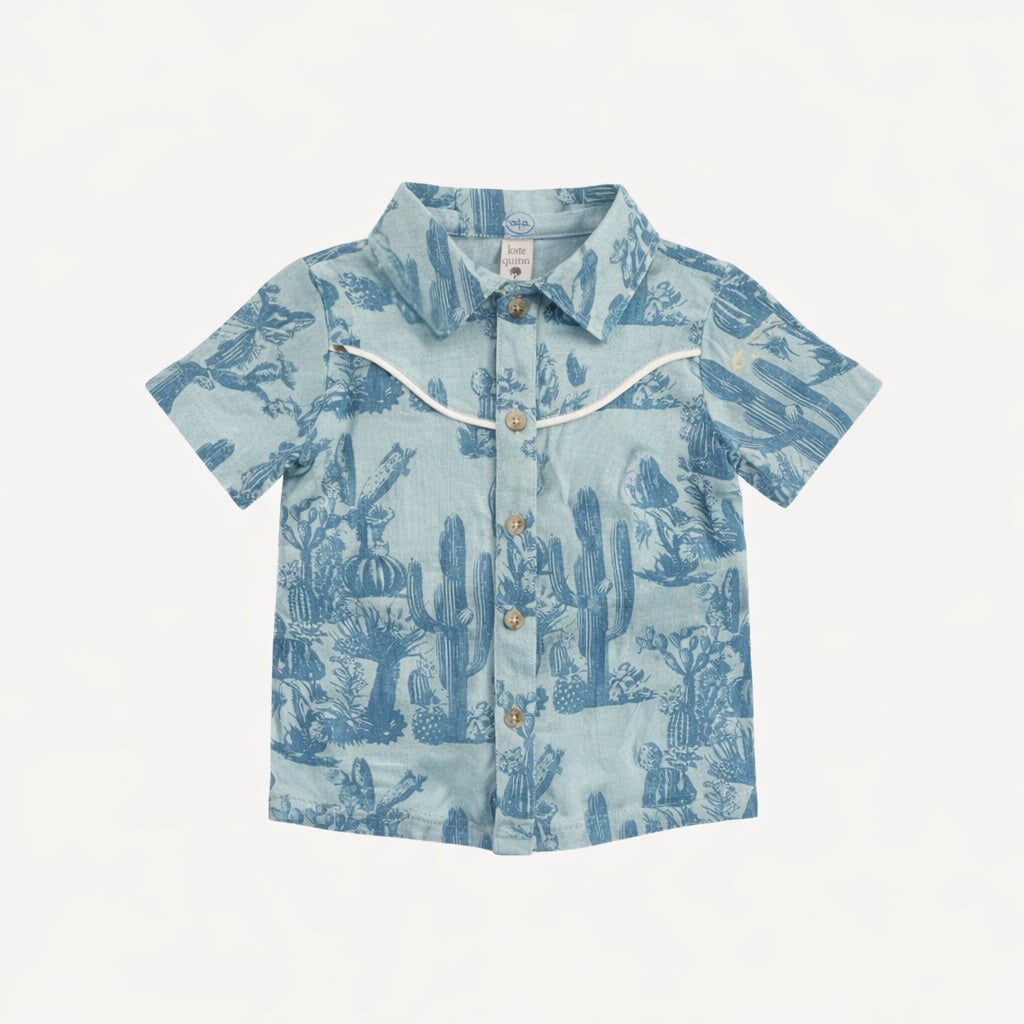 short sleeve urban cowboy shirt | blue cactus | organic cotton gauze