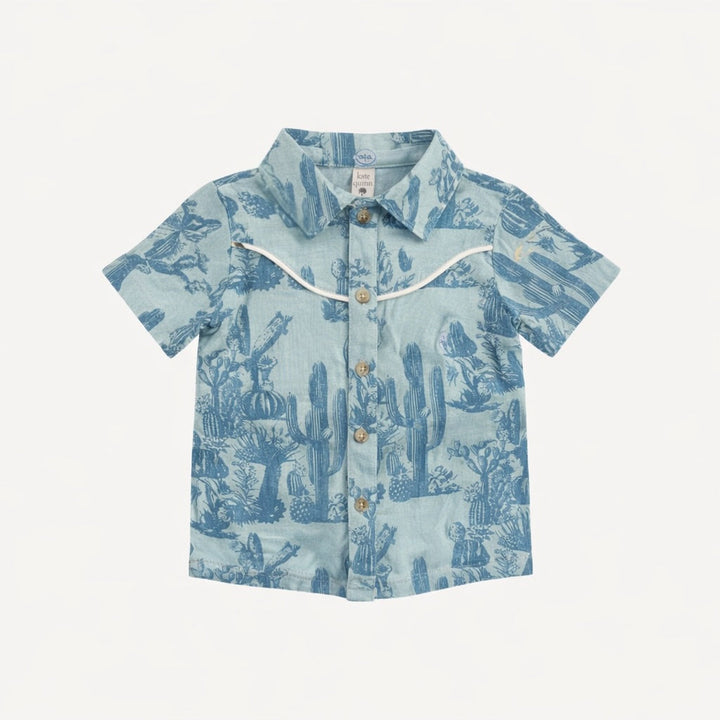 short sleeve urban cowboy shirt | blue cactus | organic cotton gauze