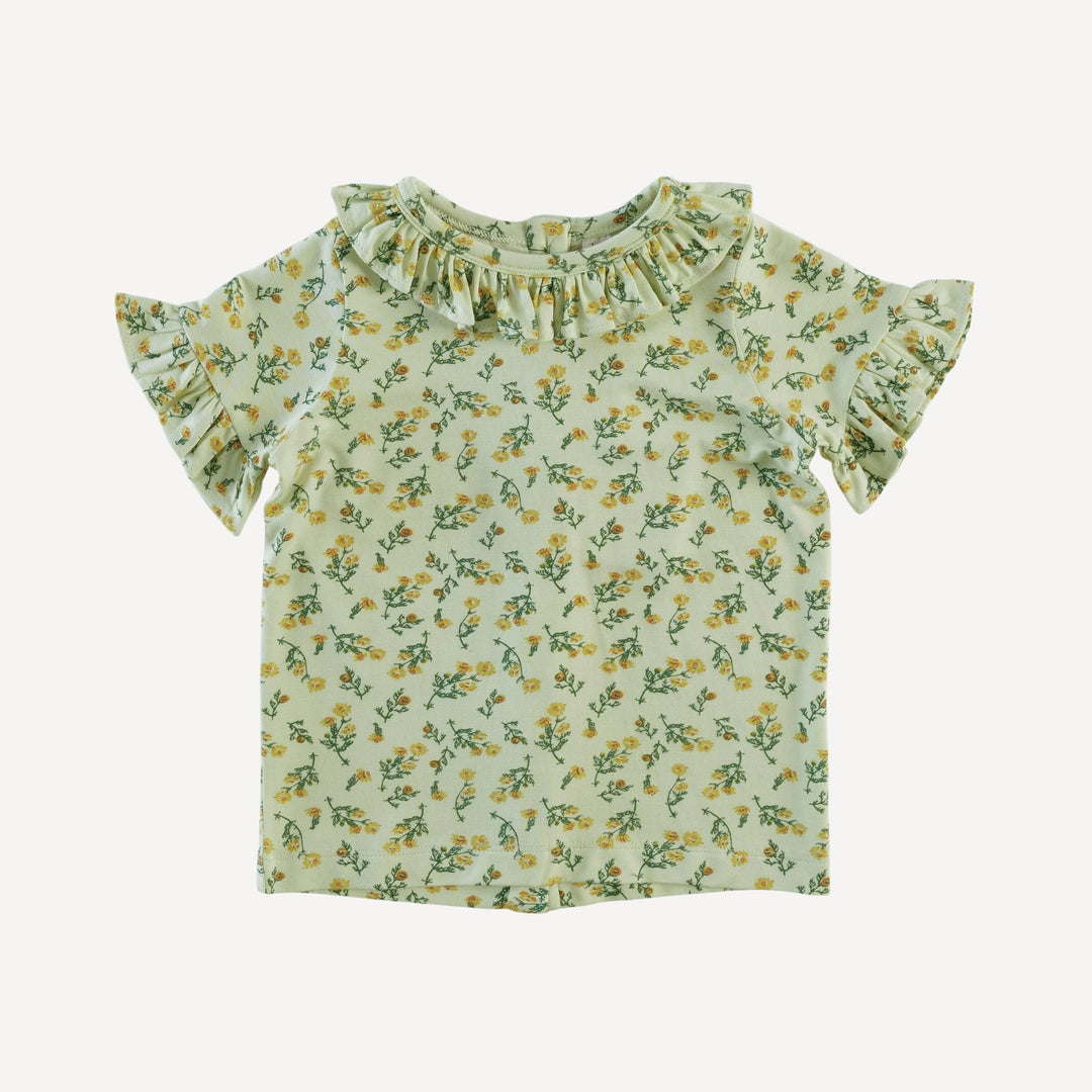 short sleeve ruffle collar boxy top | garden tiny chamomile | bamboo