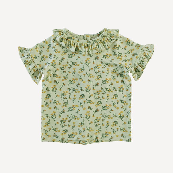 short sleeve ruffle collar boxy top | garden tiny chamomile | bamboo