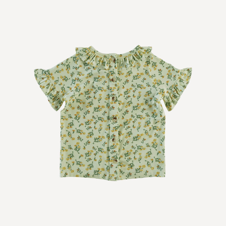 short sleeve ruffle collar boxy top | garden tiny chamomile | bamboo