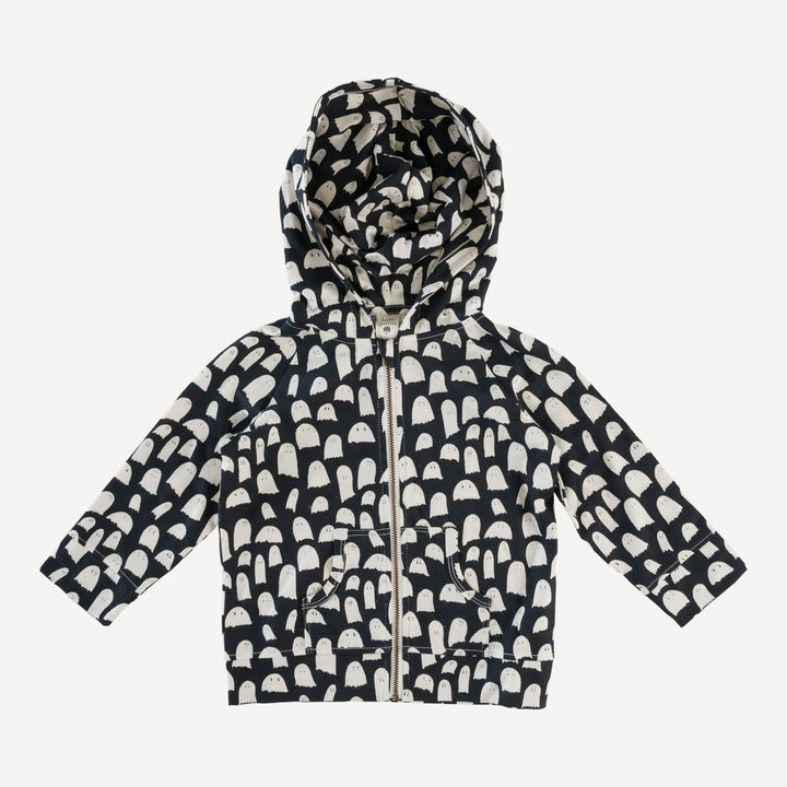 long sleeve zip front skinny kanga hoodie | ghosts | organic cotton interlock