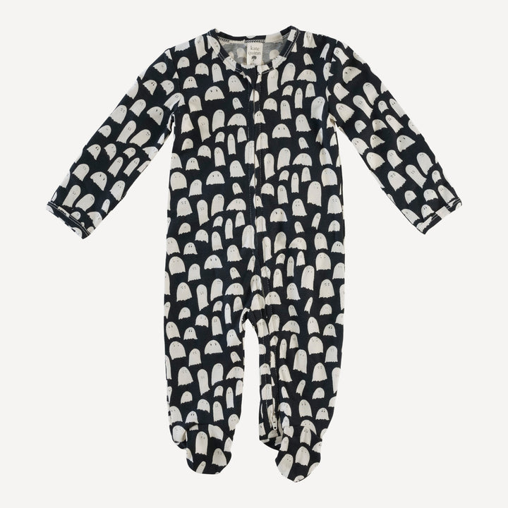 long sleeve two way zipper footie | ghosts | organic cotton interlock