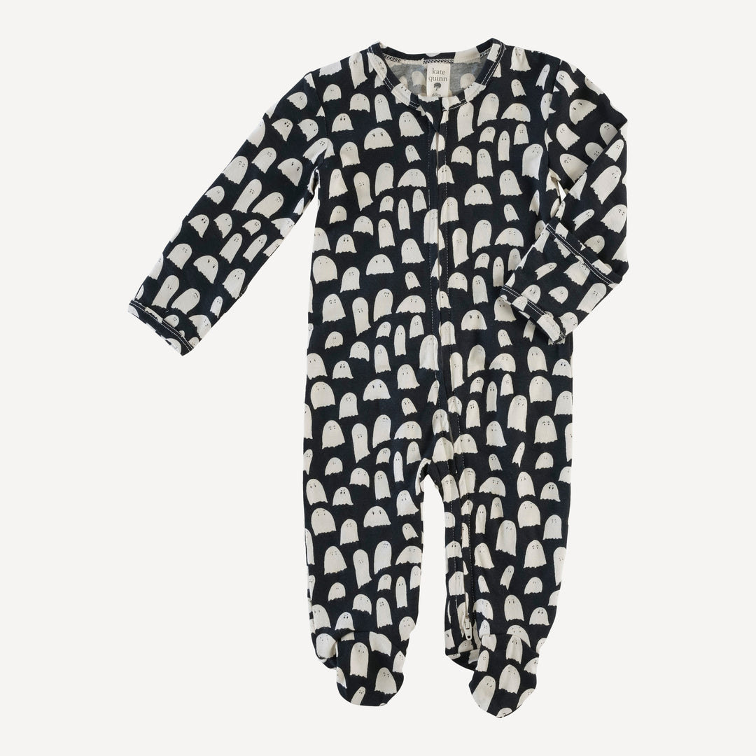 long sleeve two way zipper footie | ghosts | organic cotton interlock