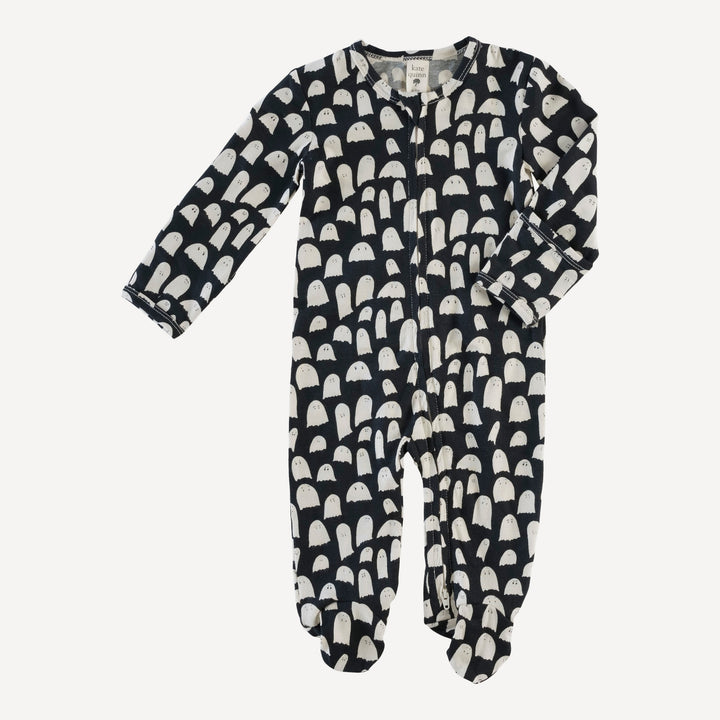 long sleeve two way zipper footie | ghosts | organic cotton interlock