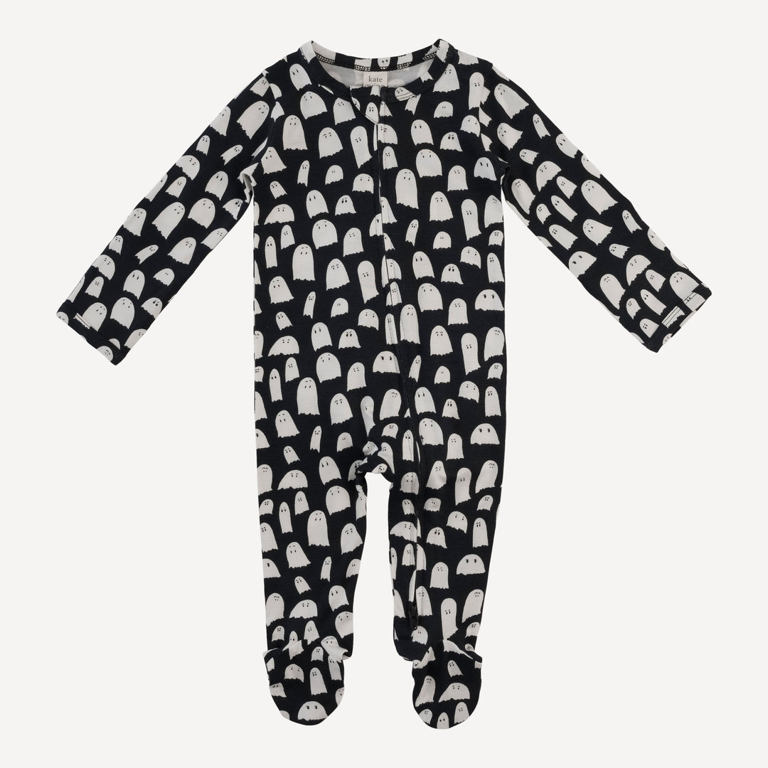long sleeve two way zipper footie | ghosts | organic cotton interlock