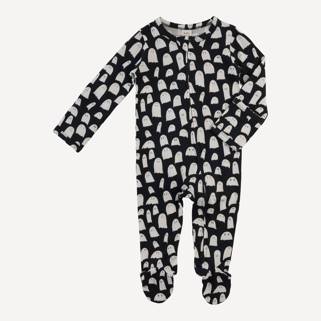 long sleeve two way zipper footie | ghosts | organic cotton interlock