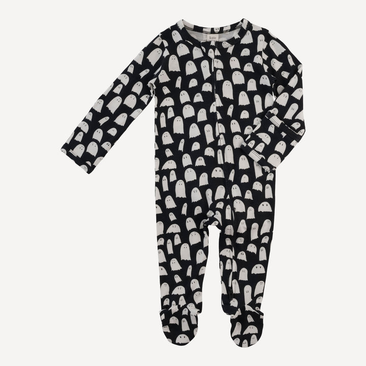 long sleeve two way zipper footie | ghosts | organic cotton interlock