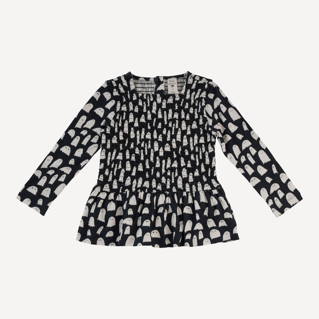 long sleeve smocked ruffle top + legging set | ghosts | organic cotton interlock
