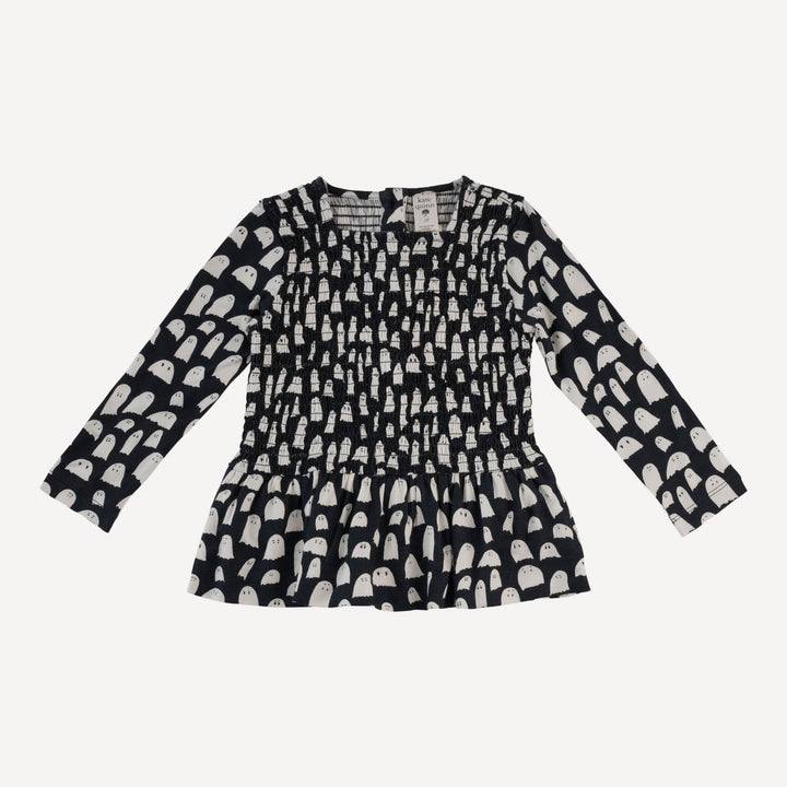 long sleeve smocked ruffle top + legging set | ghosts | organic cotton interlock