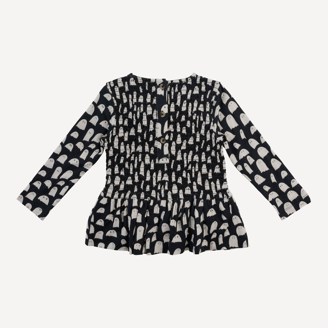 long sleeve smocked ruffle top + legging set | ghosts | organic cotton interlock