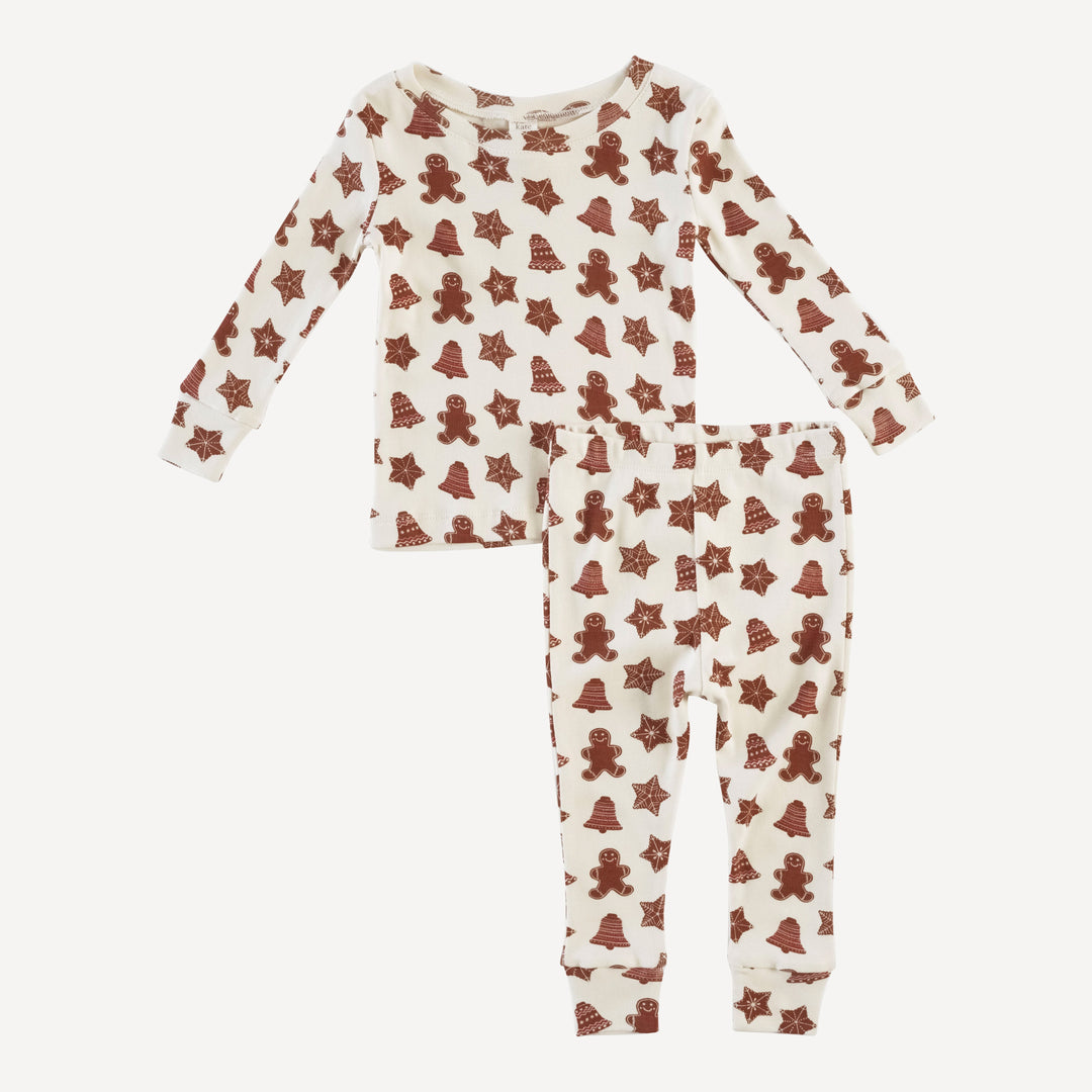 long sleeve crew neck pj set | gingerbread cookies | organic cotton single rib