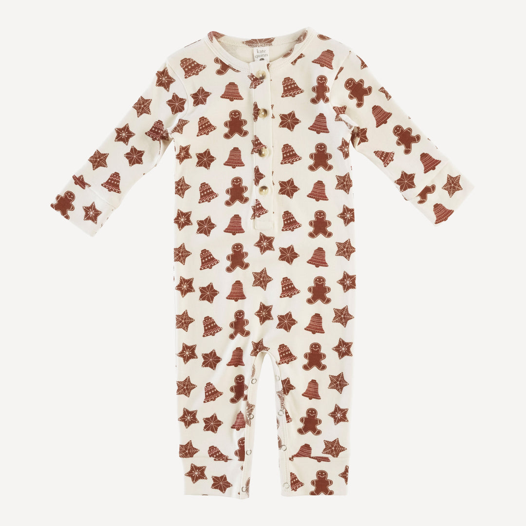 long sleeve sport union suit | gingerbread cookies | organic cotton single rib