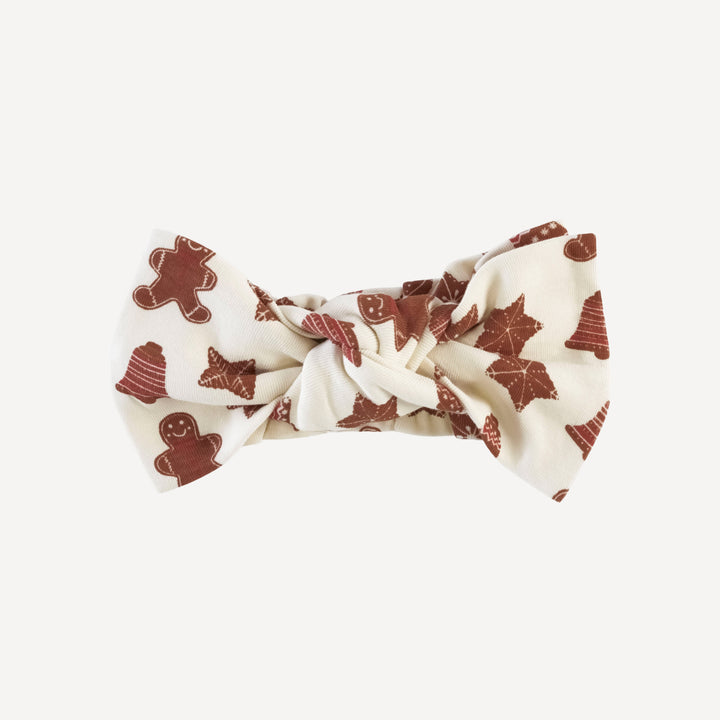 large bow elastic headband | gingerbread cookies | organic cotton single rib