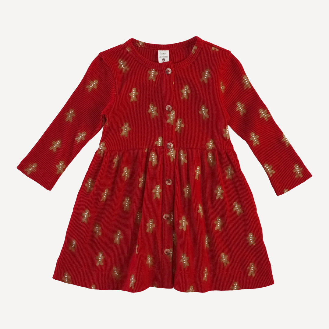 long sleeve button dress | gingerbread man | organic cotton thermal