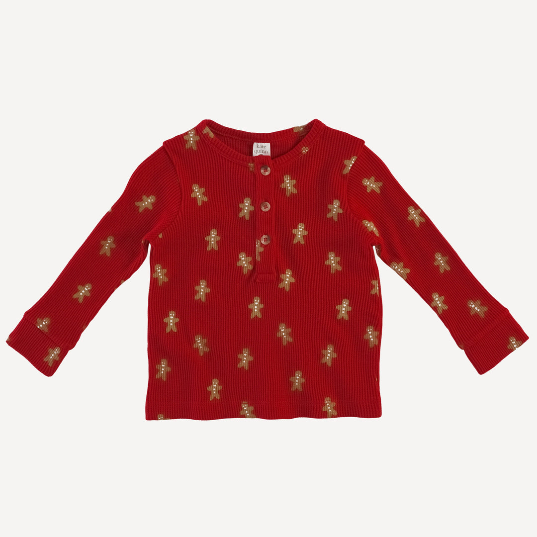 long sleeve sport henley tee | gingerbread man | organic cotton thermal