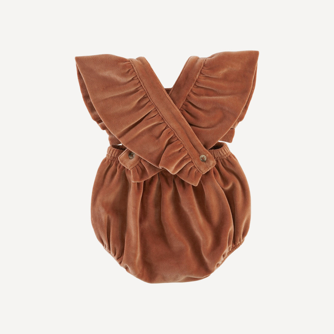 ruffle strap bubble | gingerbread | organic cotton velour