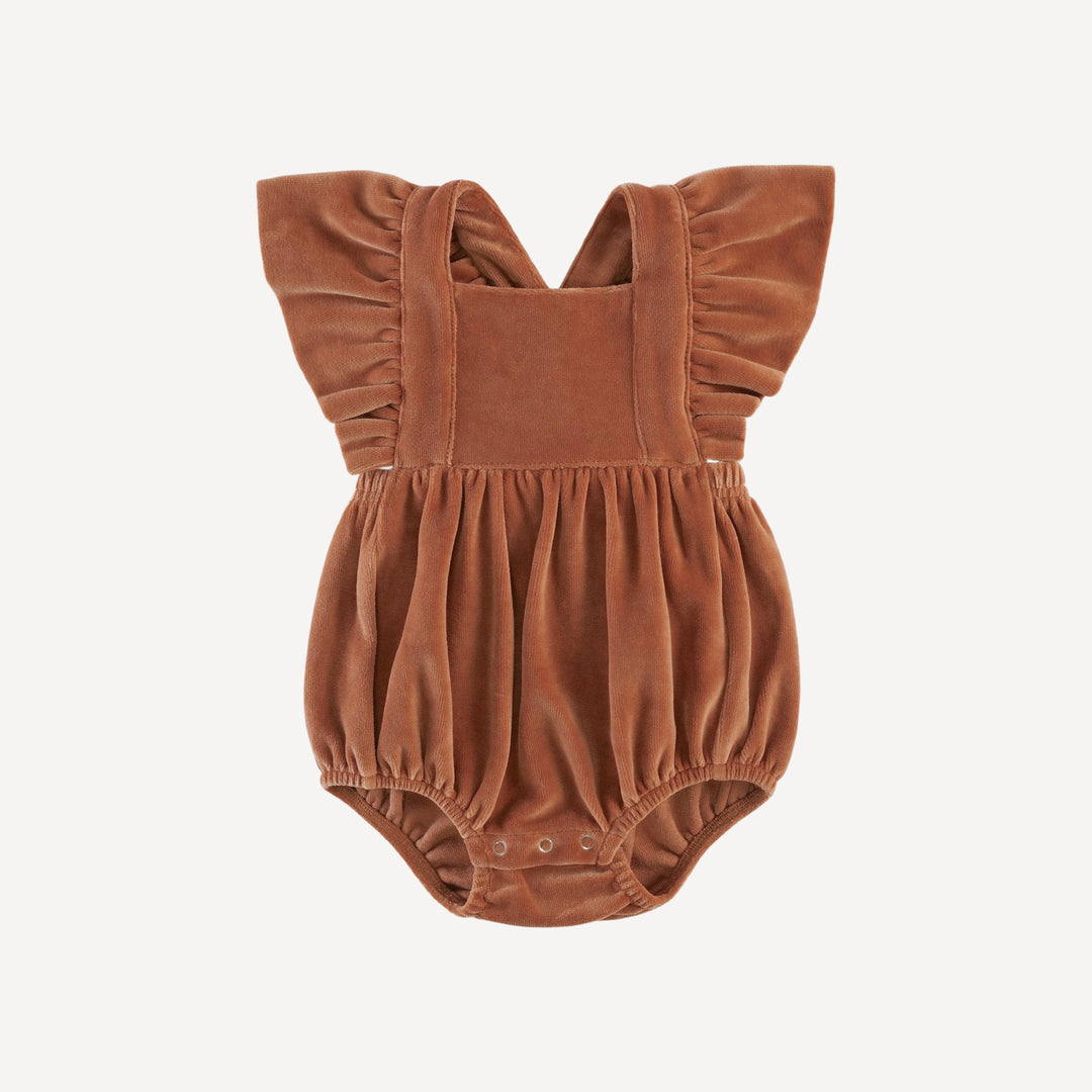 ruffle strap bubble | gingerbread | organic cotton velour