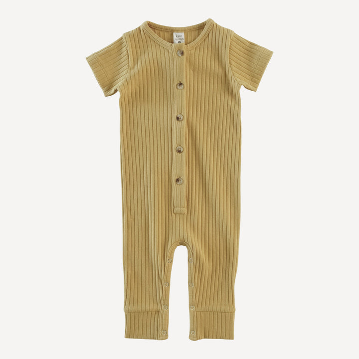 short sleeve button sport union suit | golden honey | organic cotton wide rib