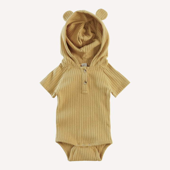 short sleeve henley bear bodysuit | golden honey | organic cotton wide rib