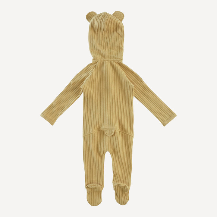 long sleeve bear footie | golden honey | organic cotton wide rib