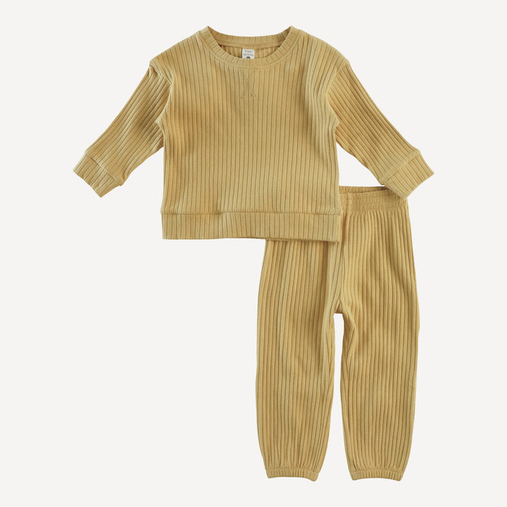 long sleeve relaxed jogger set | golden honey | organic cotton wide rib