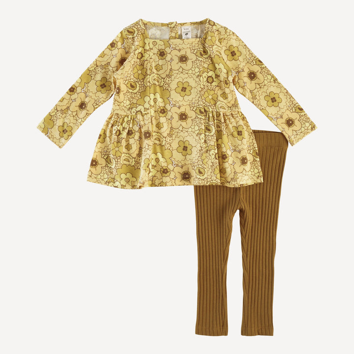 long sleeve ballerina top + legging set | golden mid-century floral | organic cotton jersey