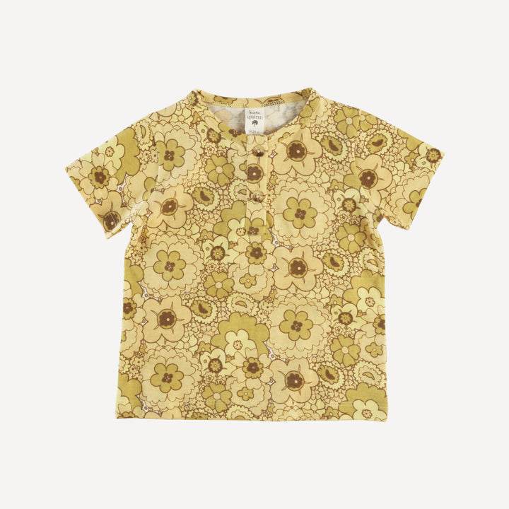 short sleeve basic henley tee | golden mid-century floral | organic cotton jersey