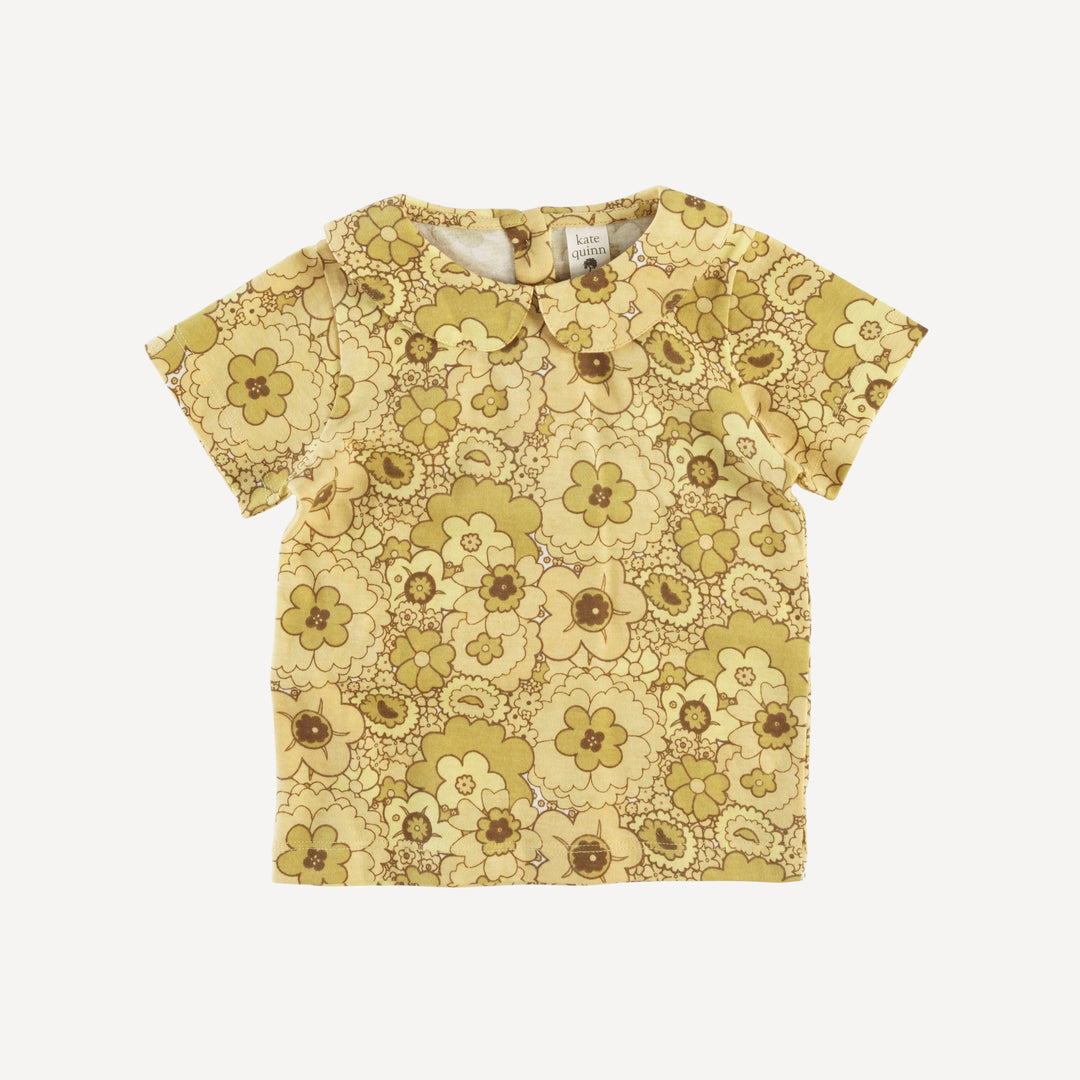 short sleeve peter pan tee | golden mid-century floral | organic cotton jersey