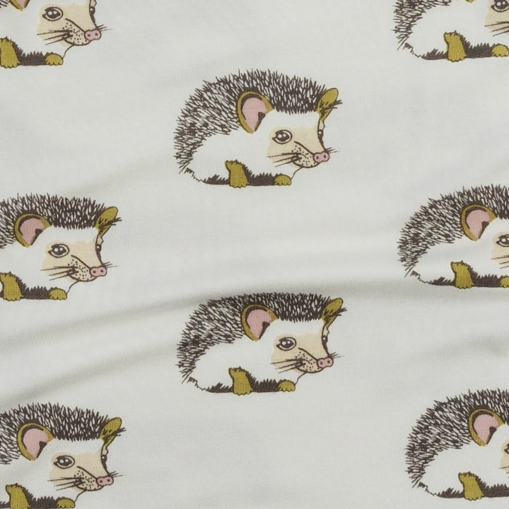 short sleeve button front pocket dress | gold hedgehogs | bamboo