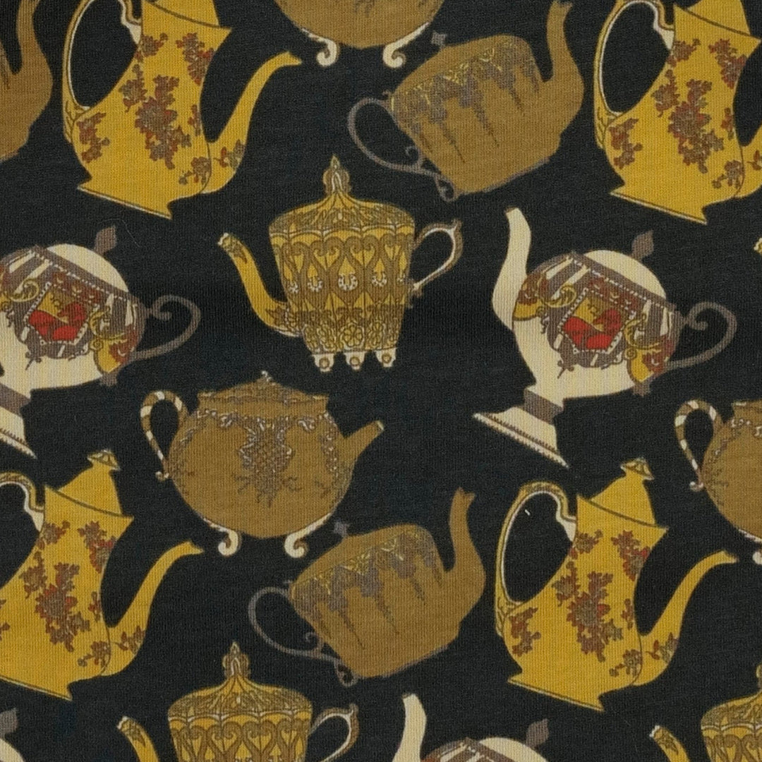 long sleeve lap neck bodysuit | gold teapots | organic cotton jersey