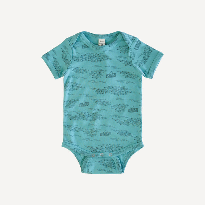 short sleeve lap neck bodysuit | gone fishing | organic cotton interlock