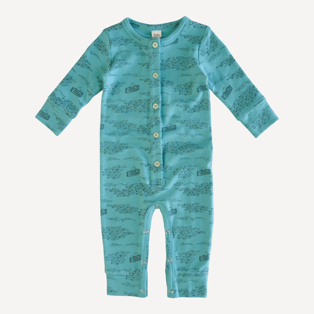 long sleeve button sport jumpsuit | gone fishing | organic cotton interlock