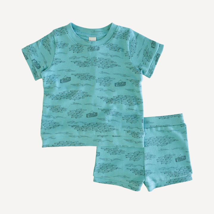 retro shortie short and short sleeve topstitch tee set | gone fishing | organic cotton interlock