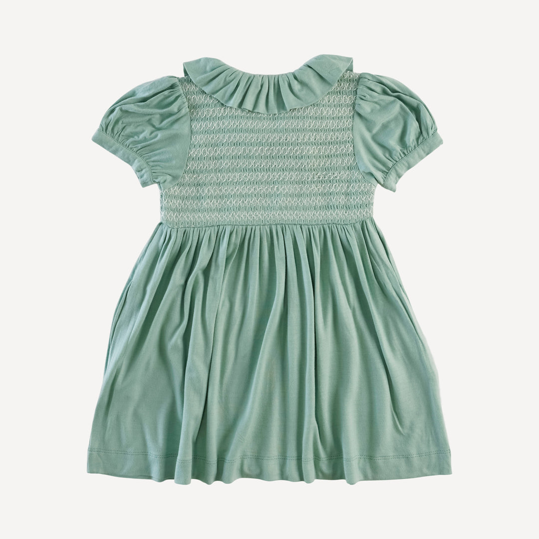 roo smocked dress | granite green | bamboo