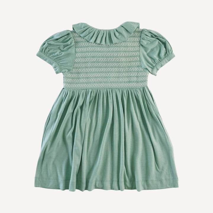 roo smocked dress | granite green | bamboo