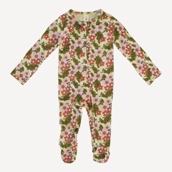 long sleeve zipper footie | granny floral | bamboo