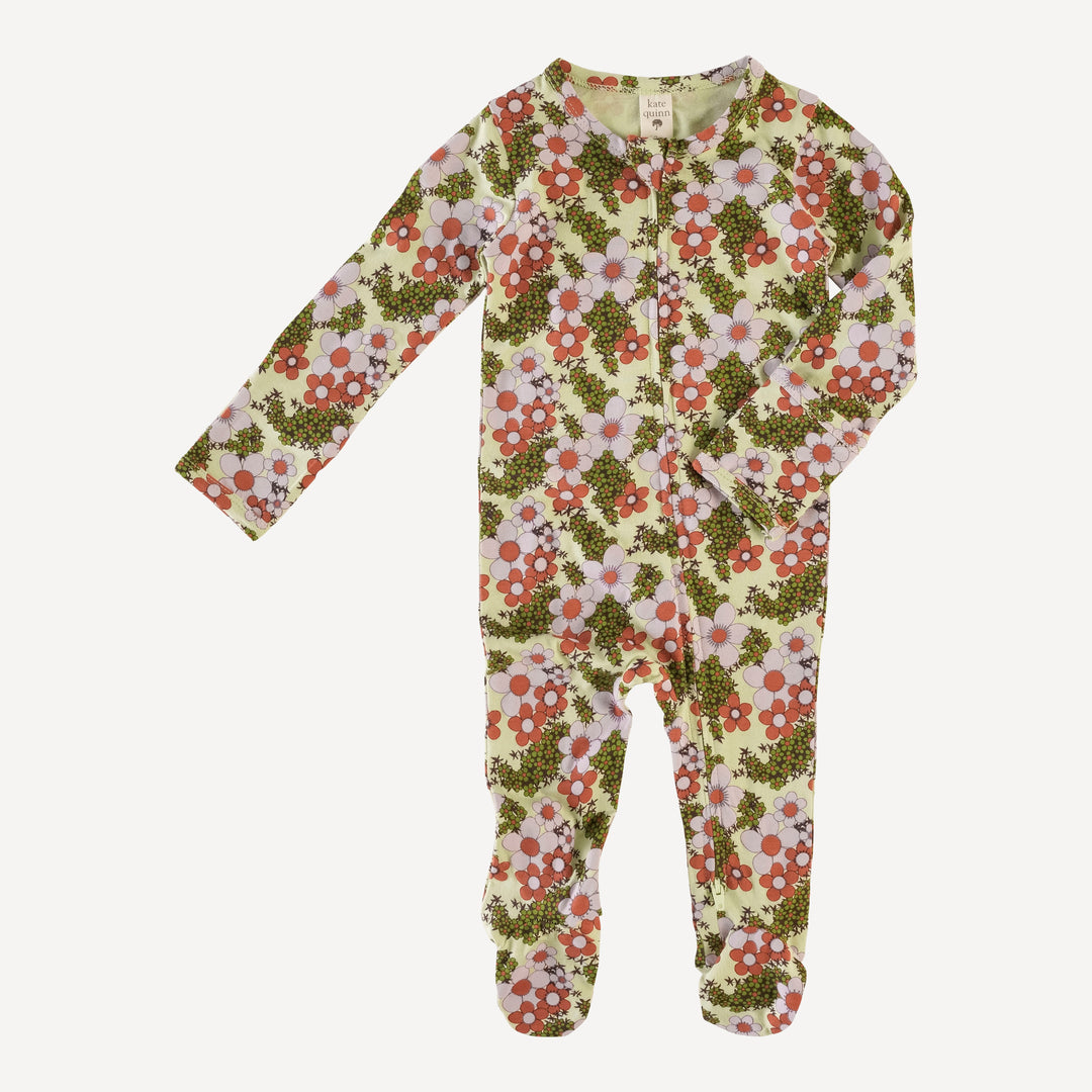 long sleeve zipper footie | granny floral | bamboo