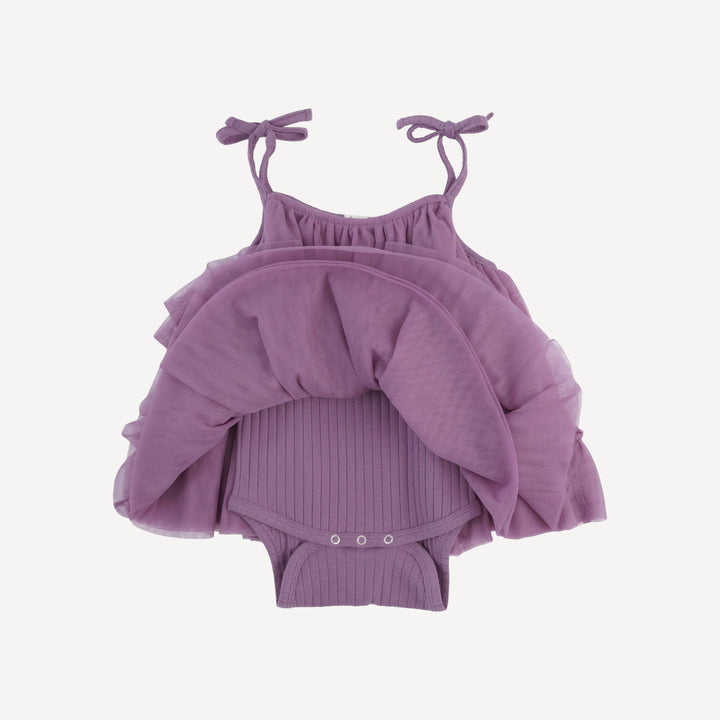 spaghetti tie ballerina tulle dress bodysuit | grape gloss | organic cotton wide rib