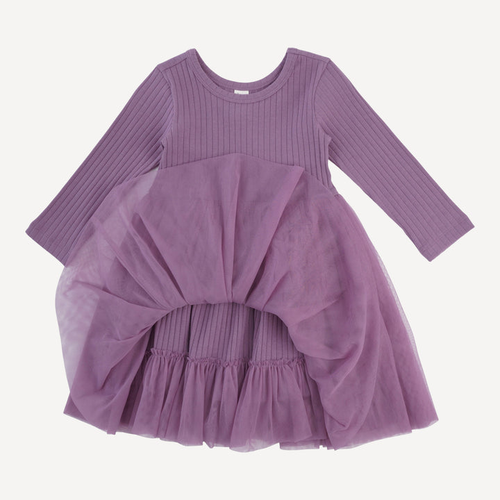 long sleeve ballerina tulle dress | grape gloss | organic cotton wide rib