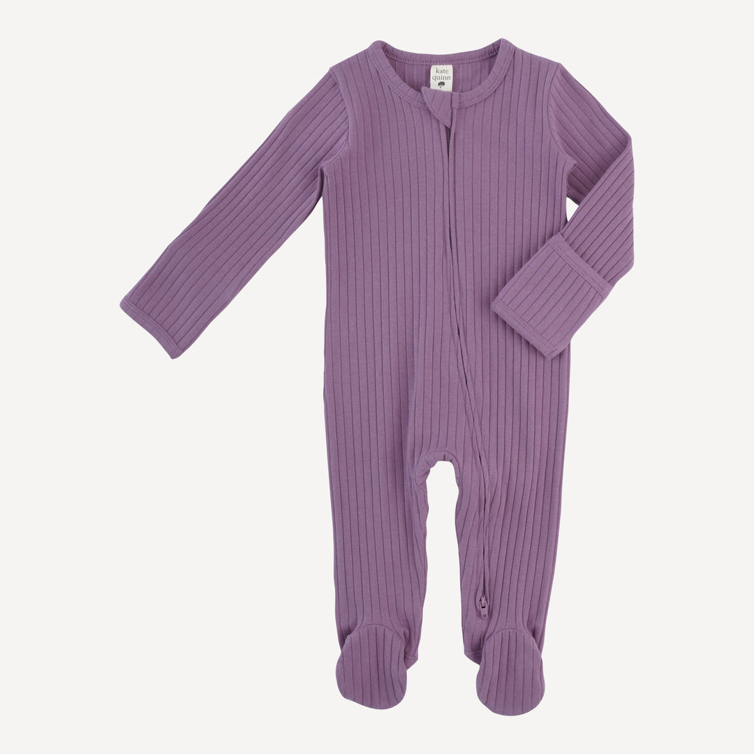 long sleeve two way zipper footie | grape gloss | organic cotton wide rib