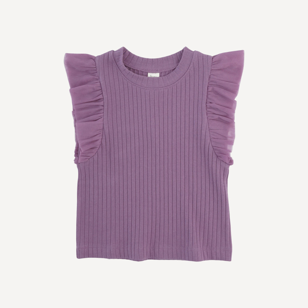 100 acre wood tulle flutter tee | grape gloss | organic cotton wide rib