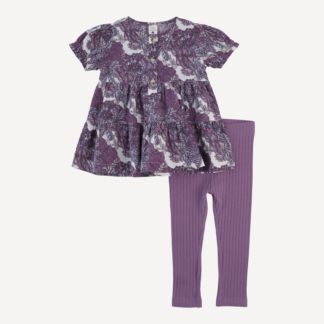 short puff sleeve prairie top and legging set | grape goldilocks floral | organic cotton woven