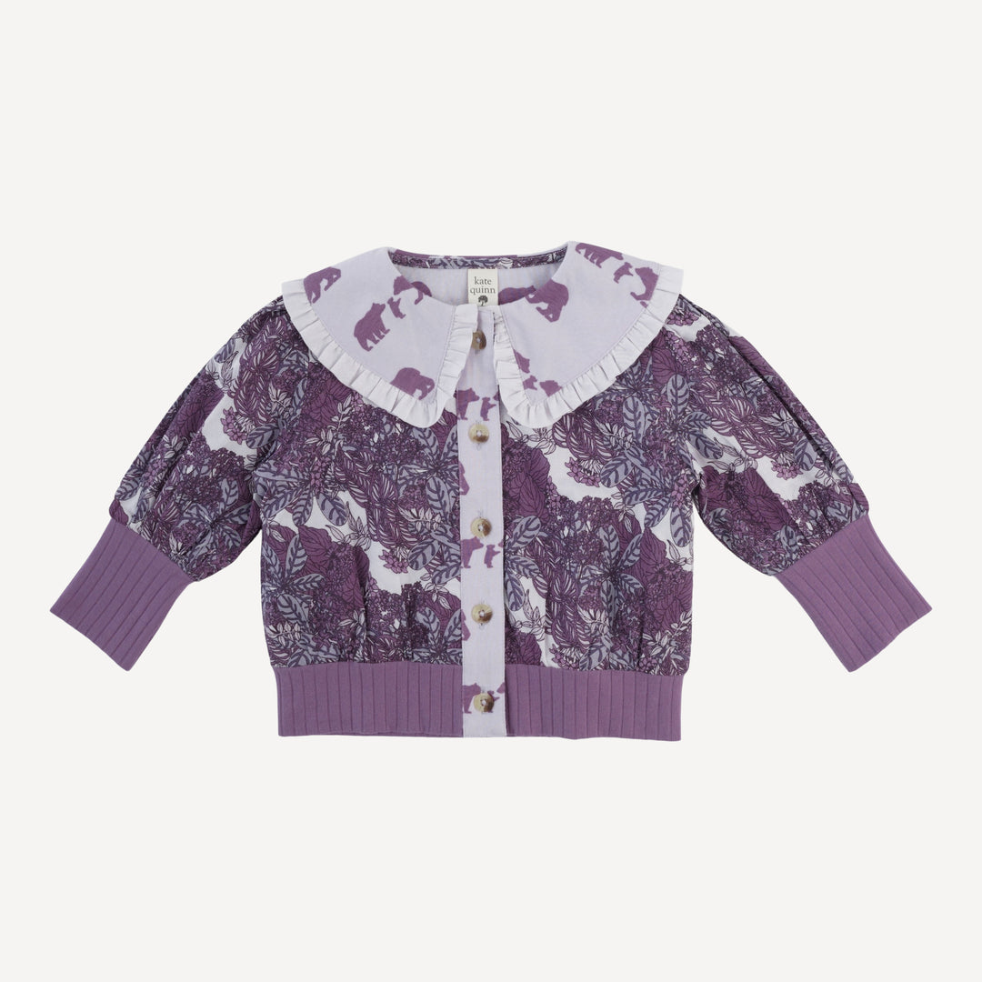 ruffle collar jacket | grape goldilocks floral | organic cotton woven