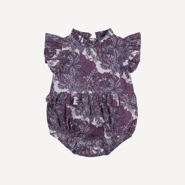 sleeveless little ruffle bubble | grape goldilocks floral | organic cotton woven