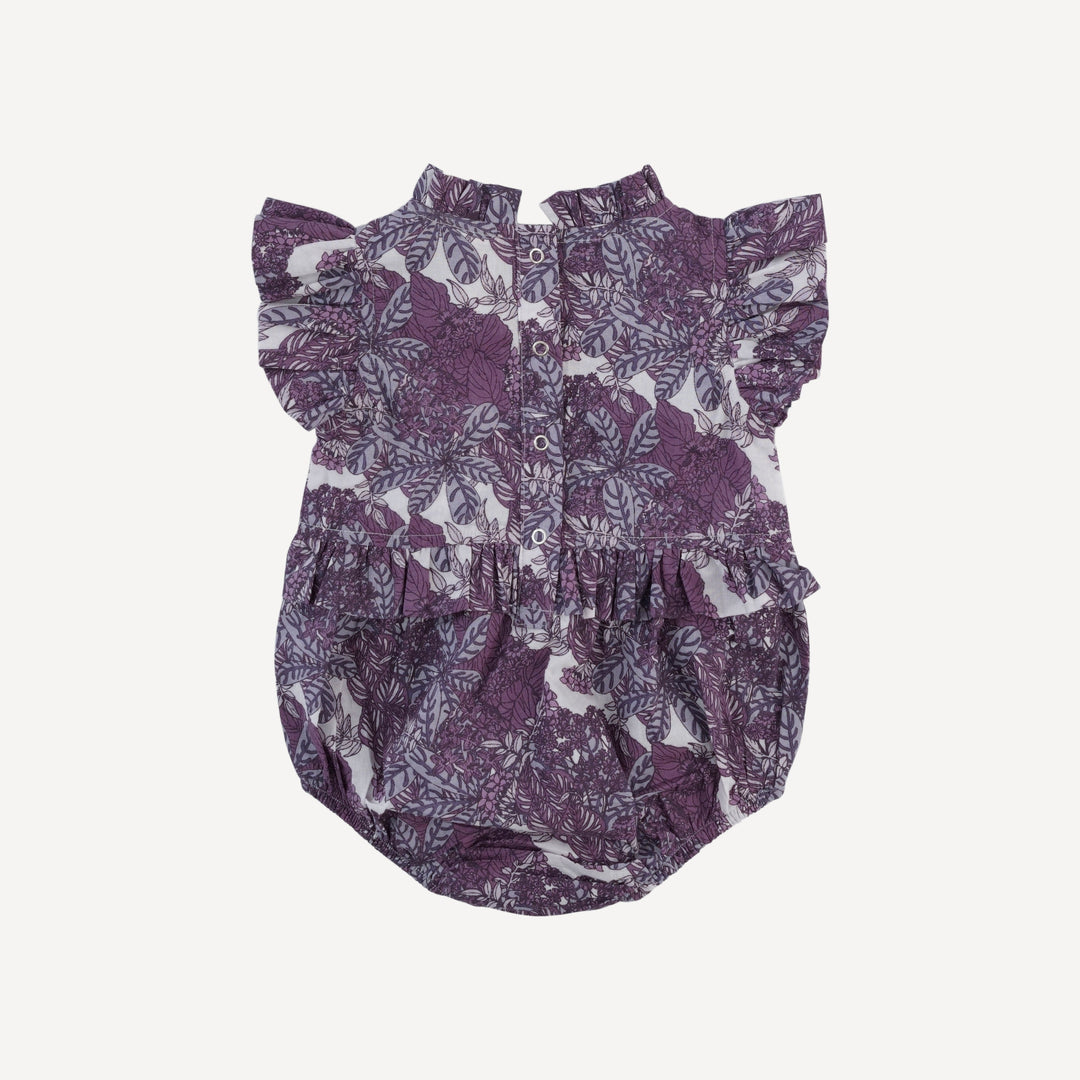 sleeveless little ruffle bubble | grape goldilocks floral | organic cotton woven